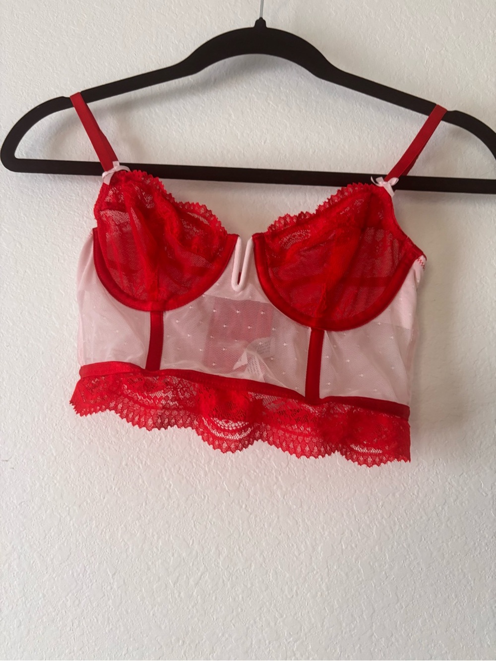Auden Red Sheer Lace Longline Bralette